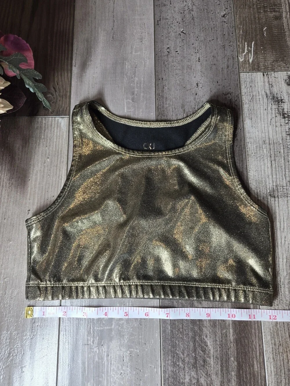 Justice Girls Metallic Cropped Gold Tank Top Size 12 NWOT